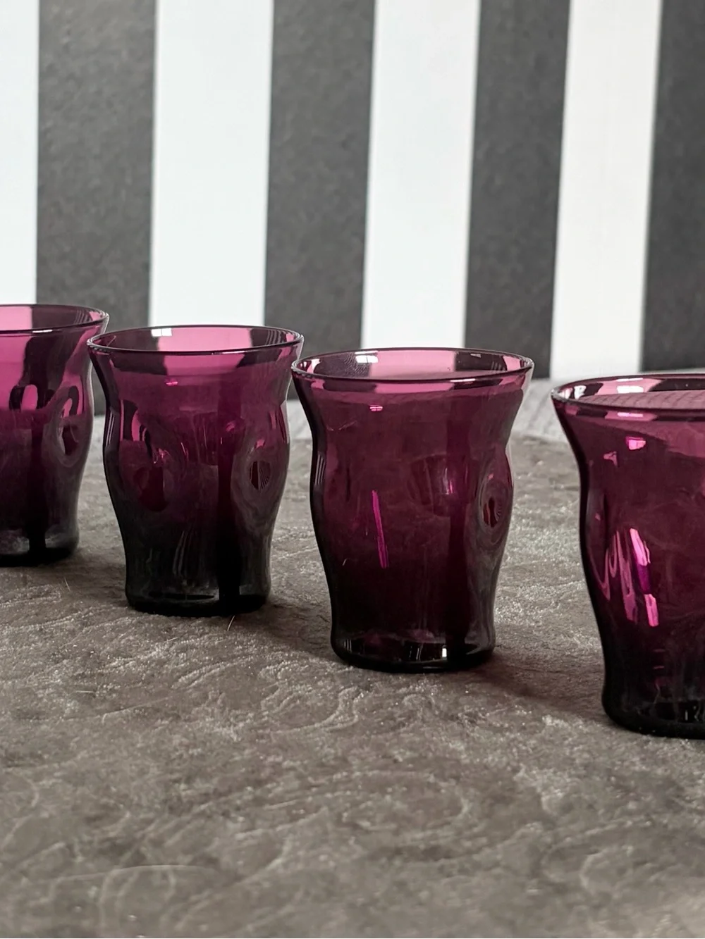 Cambridge Glass 1930s Mulberry Amethyst Pinch Tumblers Cordial Glasses Set of 4
